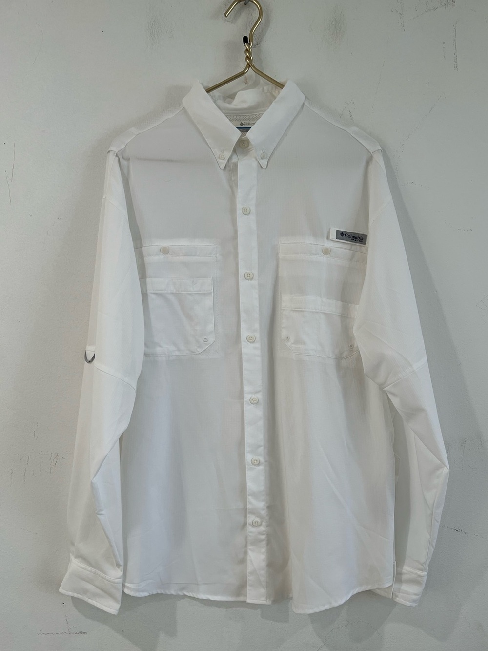 Columbia OMNI-SHADE Men's White Long-Sleeve Button-Down Shirt L